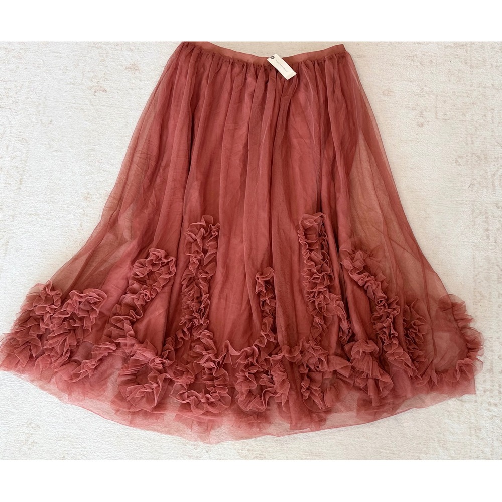 Anthropologie Ruffled Tulle Midi Skirt XL Rose Pink Balletcore Romantic NWT